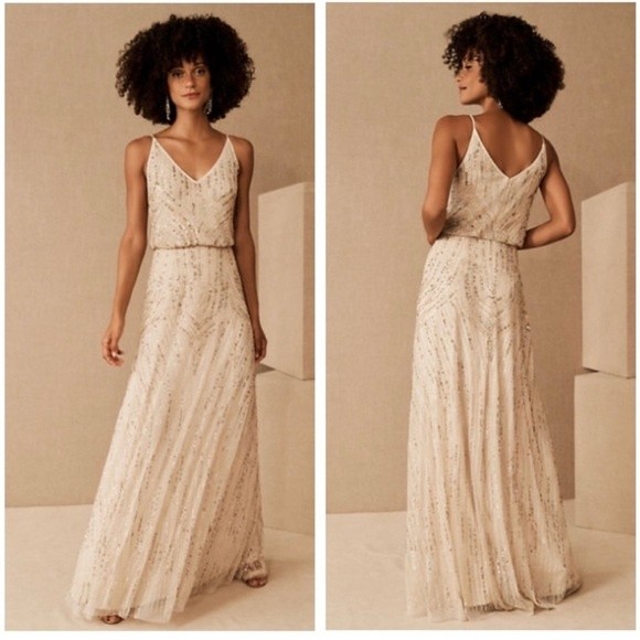 Bhldn Fidelia Beaded Gown Size 2 In Oyster